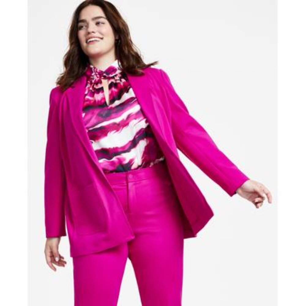 Anne Klein Plus Size Notched-Lapel Open-Front Blazer - Amaranth PINK 2X